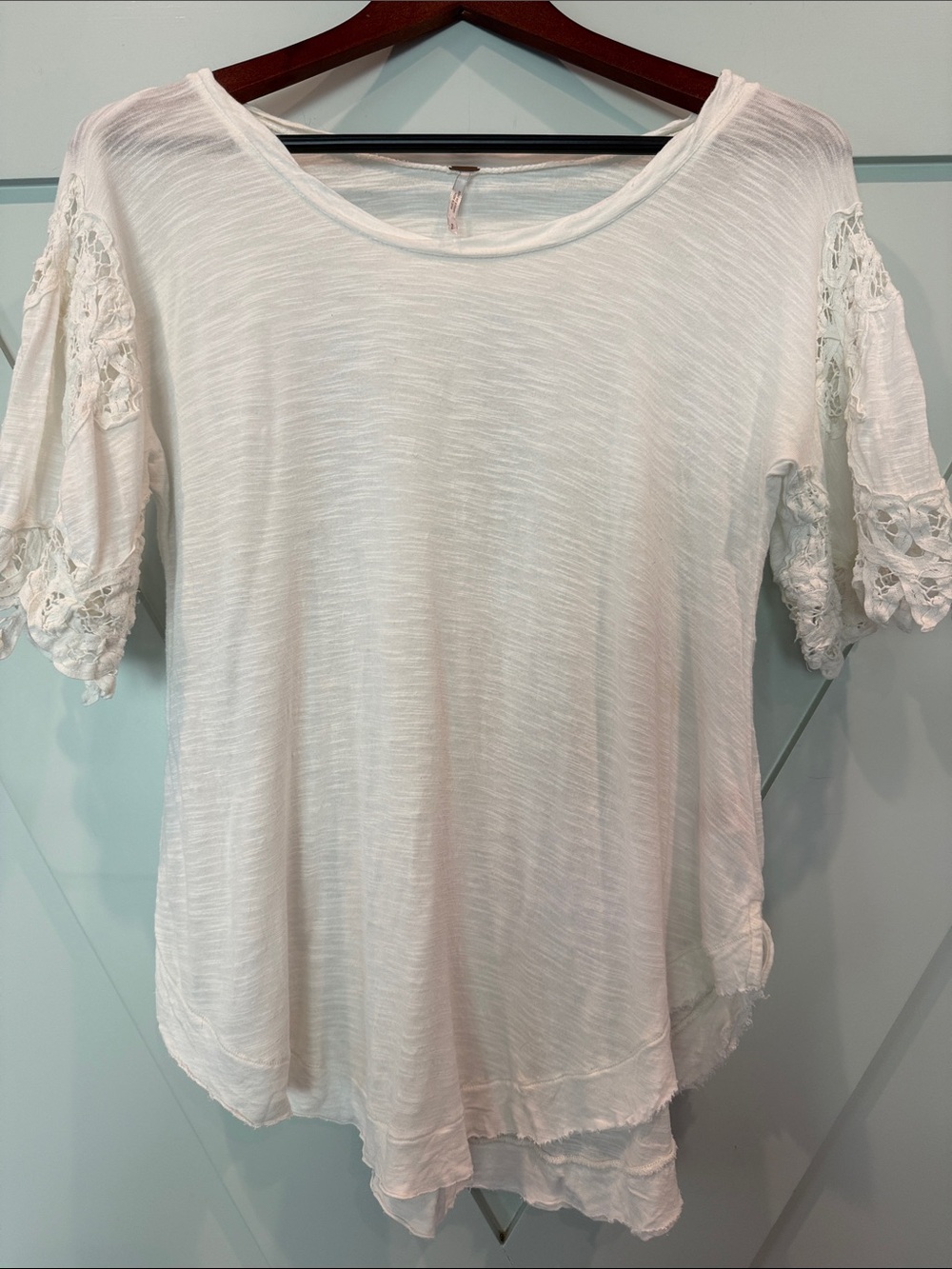 Free People White Lace Sleeve Short-Sleeve Tee